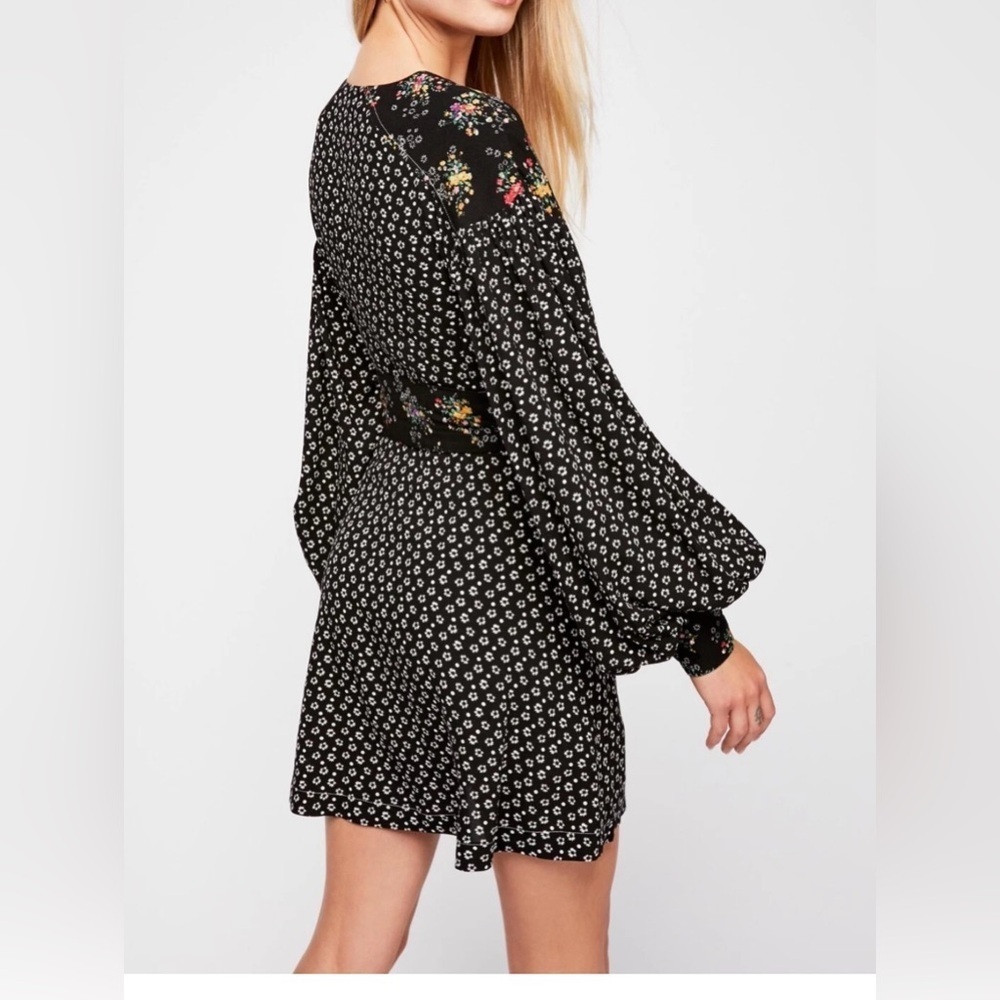 Free People Black Floral Long Sleeve Dress size XS - Picture 3 of 11